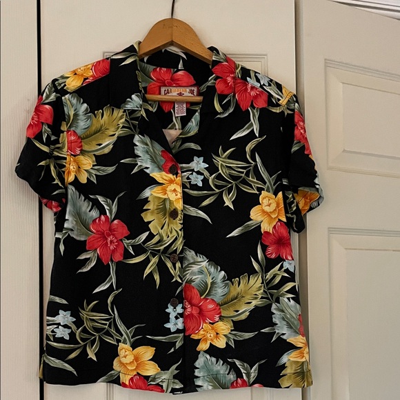 Vintage Caribbean Joe Black Floral Button Down Shirt Petite PM - Picture 3 of 4